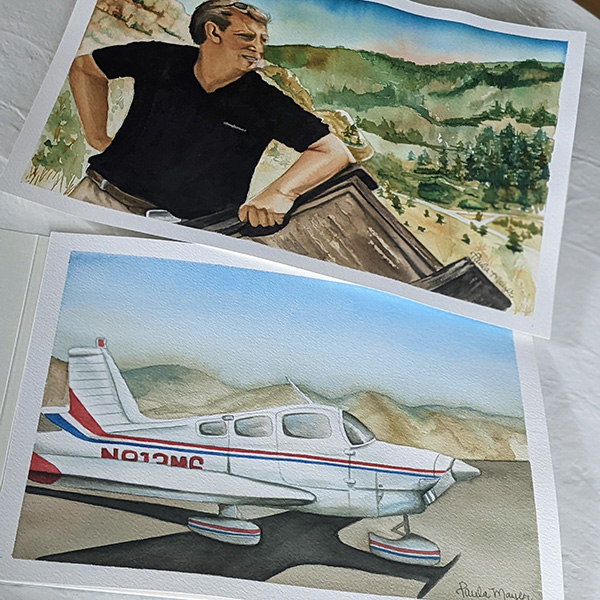 Watercolor Commissions Airplane and Pilot