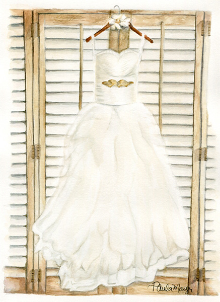 Watercolor commissioned art of wedding gown